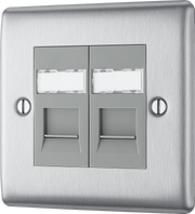 BG NBSRJ452 Nexus Metal Brushed Steel 2 Gang RJ45 Data Outlet by British General (BG-NBSRJ452-Shopify-SA_1)