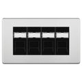 BG Screwless Brushed Steel 4 Gang RJ45 Cat6 Data Socket Outlet Black Inserts