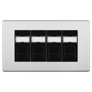 BG Screwless Brushed Steel 4 Gang RJ45 Cat6 Data Socket Outlet Black Inserts by British General (BG-FBSRJ454B)