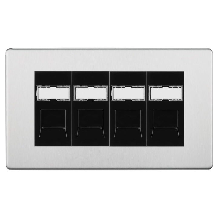 BG Screwless Brushed Steel 4 Gang RJ45 Cat6 Data Socket