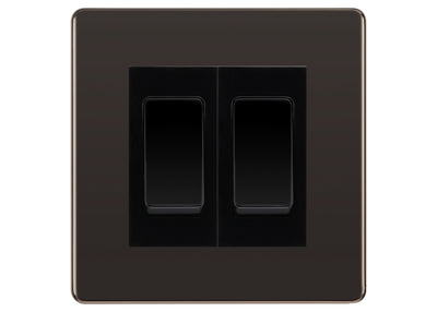 BG Screwless Black Nickel 2-Gang Light Switch 1x 2-Way + 1x Intermediate – Black Inserts