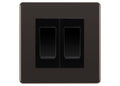 BG Screwless Black Nickel 2-Gang Light Switch 1x 2-Way + 1x Intermediate – Black Inserts