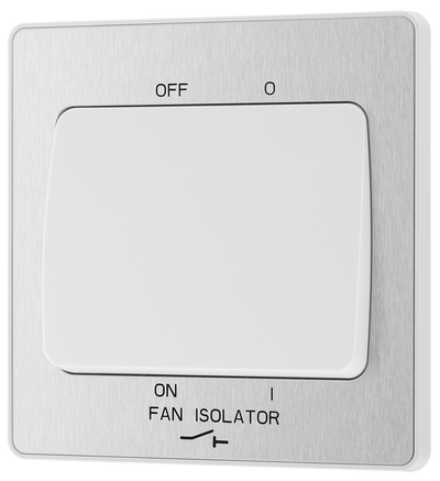 BG PCDBS15W Brushed Steel Evolve 10A 3 Pole Fan Isolator - White Insert