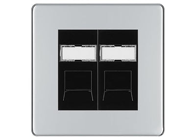 BG Screwless Polished Chrome 2 Gang RJ45 Data Socket FPCRJ452B Black Inserts by British General (BG-FPCRJ452B)
