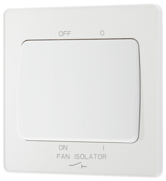 PCDCL15W Front - This Evolve pearlescent white 10A triple pole fan isolator switch from British General provides a safe and simple method of isolating mechanical fan units.
