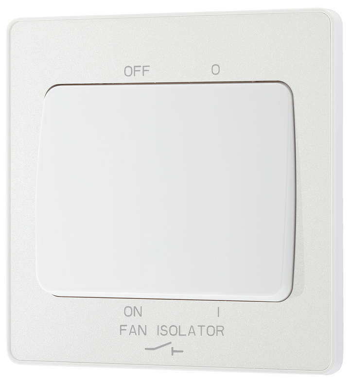 PCDCL15W Front - This Evolve pearlescent white 10A triple pole fan isolator switch from British General provides a safe and simple method of isolating mechanical fan units.