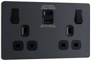 BG PCDMG22UAC30B Matt Grey Evolve 2 Gang 13A 1x A 27W 1x C 30W-Black Insert by British General (BG-PCDMG22UAC30B-Shopify-SA_1)