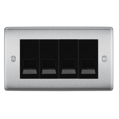 BG Nexus Brushed Steel 4 Gang Master Telephone Socket, Screw Terminal - Black Insert by British General (BG-NBSBTMS4B)