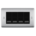 BG Nexus Brushed Steel 4 Gang Master Telephone Socket, Screw Terminal - Black Insert