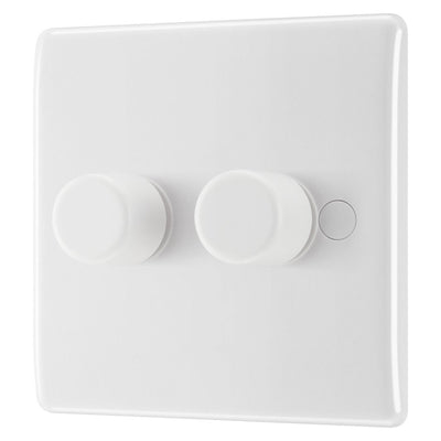 BG Nexus 2 Gang 200W 2 Way Trailing Edge Dimmer Switch & 32mm Pattress Back Box