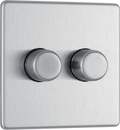 BG Electrical FBS82 Nexus Flatplate Screwless Brushed Steel 2 Gang 200W 2 Way Trailing-Edge Push Dimmer Switch