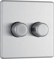BG Electrical FBS82 Nexus Flatplate Screwless Brushed Steel 2 Gang 200W 2 Way Trailing-Edge Push Dimmer Switch by British General (BG-FBS82-Shopify-SA_1)