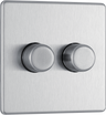 BG Electrical FBS82 Nexus Flatplate Screwless Brushed Steel 2 Gang 200W 2 Way Trailing-Edge Push Dimmer Switch by British General (BG-FBS82-Shopify-SA_1)