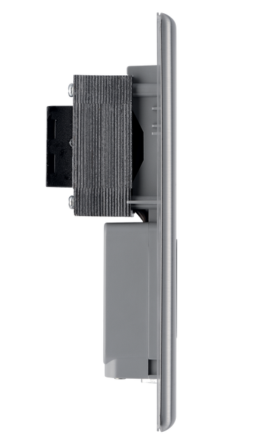 BG NBS20G Metal Brushed Steel 115-230V Dual Voltage Shaver Socket - Grey Insert