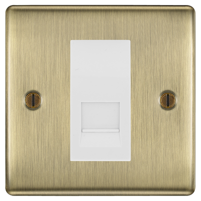 BG Nexus Antique Brass Single Secondary Telephone Socket, Screw Terminal - White Insert by British General (BG-NABEMS1+EMBTSSW)