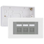 BG Nexus White RJ45 CAT6 Module with 3 Gang Faceplate, 3 Port Network Socket & 32mm Back Box (Grey Insert) by British General (BG-EMRJ45C6G-3G-32)