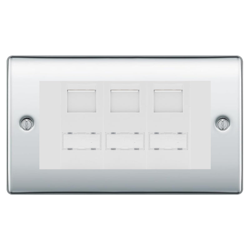 BG Nexus Polished Chrome 3 Gang RJ45 CAT6 Data Socket White Inserts