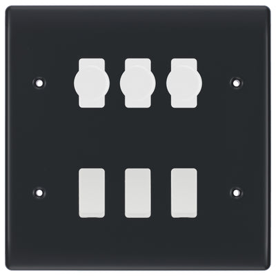 BG Part M 6 Gang Switch 3x Intelligent Dual Mode Dimmer 3x 2 Way Custom Grid