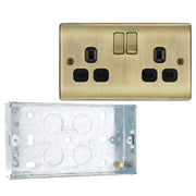 BG Nexus Antique Brass 13A Double Switched Socket NAB22B with 25mm Steel Back Box by British General (BG-NAB22B+HGS04)