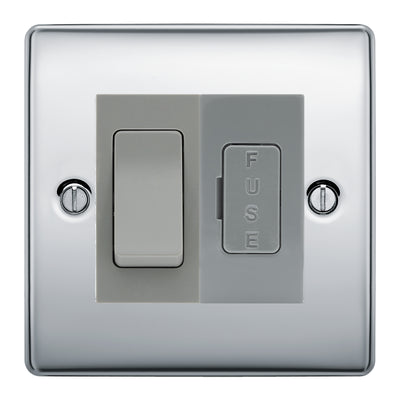 BG Nexus Polished Chrome 2 Way Light Switch & 13A Fused Spur Plate | Grey Insert