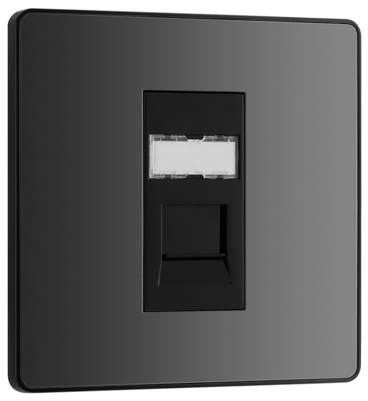 PCDBCRJ451B Front - This Evolve Black Chrome RJ45 ethernet socket from British General uses an IDC terminal connection and is ideal for home and office, providing a networking outlet with ID window for identification.