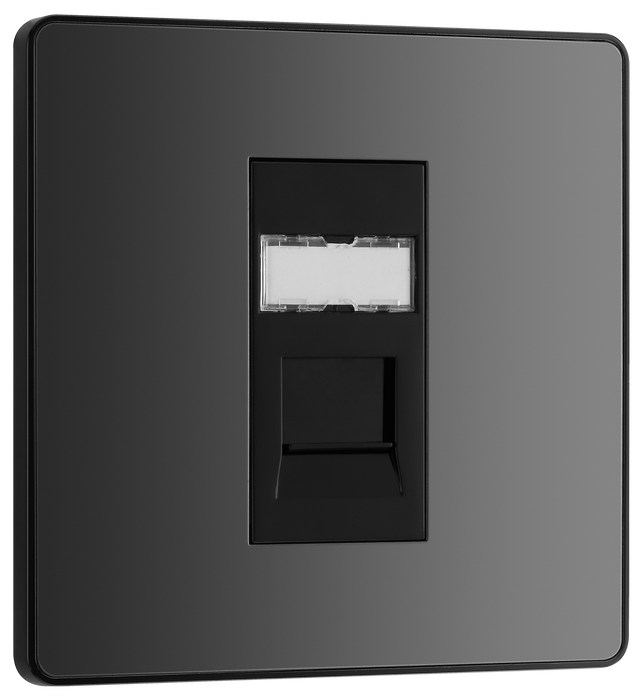 PCDBCRJ451B Front - This Evolve Black Chrome RJ45 ethernet socket from British General uses an IDC terminal connection and is ideal for home and office, providing a networking outlet with ID window for identification.