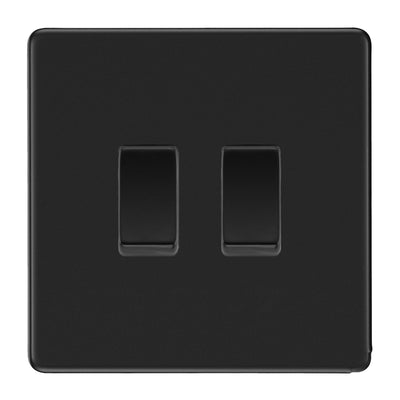 BG Matt Black Screwless 2 Gang Intermediate Light Switch Custom Grid Switch by British General (BG-SCL-MB-2G-CUSTOM-2x INT SWITCH)