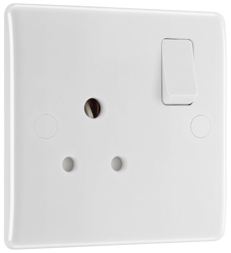 BG 829S Moulded Rounded Edge | White | 1 Gang 5A Switched Round Pin Socket