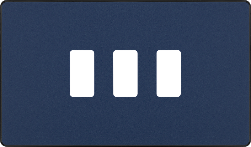 BG RPCDDB3B Evolve Grid Matt Blue 3 Module Rectangular Front Plate - Black Trim