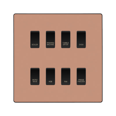 BG Evolve Polished Copper Custom Appliance Grid Switch 8 Gang Screwless