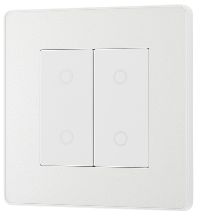 BG PCDCLTDS2W Pearlescent White Evolve 2 Gang 200W Trailing Edge Secondary Touch Dimmer - White Insert
