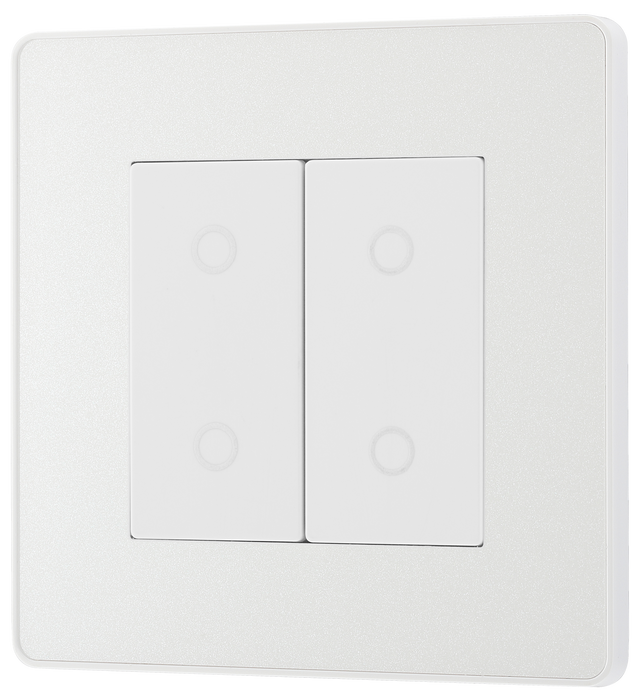 BG PCDCLTDS2W Pearlescent White Evolve 2 Gang 200W Trailing Edge Secondary Touch Dimmer - White Insert