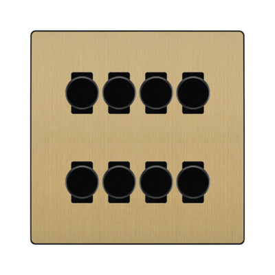 BG Evolve Satin Brass 8 Gang Trailing Edge LED Dimmer Light Switch 2 Way Custom Switch by British General (Evolve-SB-CUSTOM-8GANG-8x-DIMMER-2WAY)