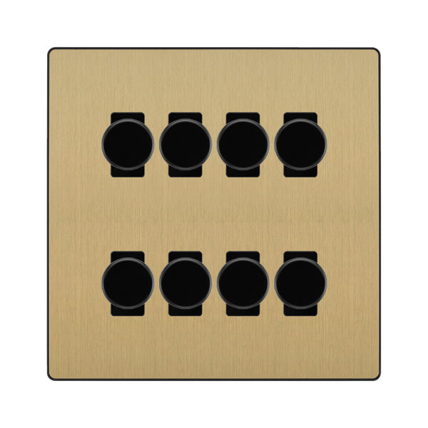 BG Evolve Satin Brass 8 Gang Trailing Edge LED Dimmer Light Switch 2 Way Custom Switch