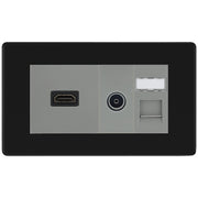 BG Screwless Matt Black Media Wall Plate TV Aerial, HDMI & CAT6 Outlet – Grey Insert