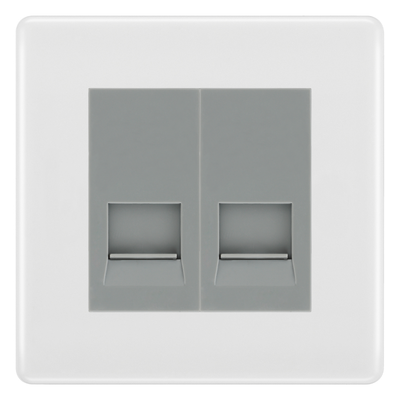 BG White Moulded Double Master Telephone Socket, Screw Terminal - Grey Insert by British General (BG-NWMBTMS2G)
