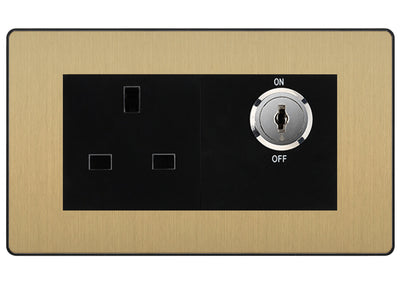 BG Evolve Satin Brass 13A Double Pole Key Controlled Socket – Black Inserts