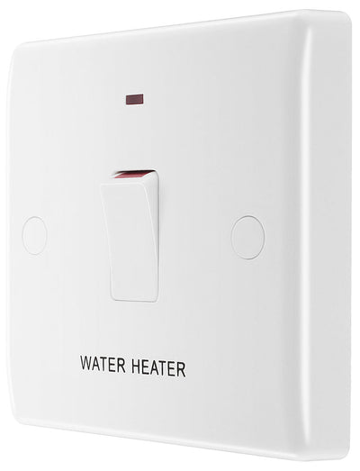 BG 833WH White Round Edge 20A DP Switch marked Water Heater + Neon + Cable Outlet by British General (BG-833WH)