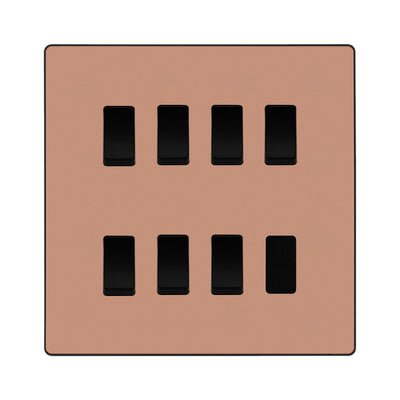 BG Evolve Polished Copper 7 Gang Custom Grid Light Switch with Back Box Included by British General (BG-Evolve-PC-7G-CUSTOM-LIGHT-SWITCH)