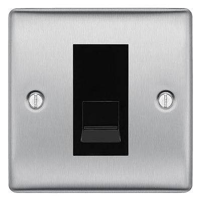 BG Nexus Brushed Steel Single Secondary Telephone Socket, Screw Terminal - Black Insert by British General (BG-NBSEMS1+EMBTSSB)