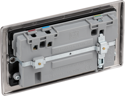 NBN22U3B Back - This 13A double power socket from British General comes with two USB charging ports allowing you to plug in an electrical device and charge mobile devices simultaneously without having to sacrifice a power socket.