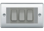 BG Nexus Polished Chrome 3G Switch 2x Intermediate 1X 2 Way Switch - Grey Insert by British General (BG-Nexus-PC-3G-Combo-1x 2WAY-2x INT-GR)