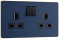 BG PCDDB22B Matt Blue Evolve 2 Gang 13A Switched Socket Outlet - Black Insert