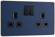 BG PCDDB22B Matt Blue Evolve 2 Gang 13A Switched Socket Outlet - Black Insert by British General (BG-PCDDB22B-Shopify-SA_1)