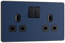 BG PCDDB22B Matt Blue Evolve 2 Gang 13A Switched Socket Outlet - Black Insert by British General (BG-PCDDB22B-Shopify-SA_1)