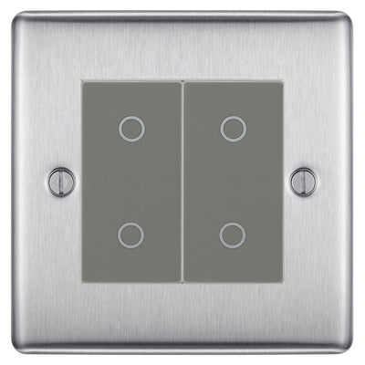 BG Nexus Brushed Steel Double Secondary Touch Dimmer Switch Grey Inserts NBSTDS2G by British General (BG-EMTDSG+NBSEMS2)