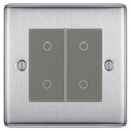 BG Nexus Brushed Steel Double Secondary Touch Dimmer Switch Grey Inserts NBSTDS2G