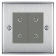BG Nexus Brushed Steel Double Secondary Touch Dimmer Switch Grey Inserts NBSTDS2G by British General (BG-EMTDSG+NBSEMS2)