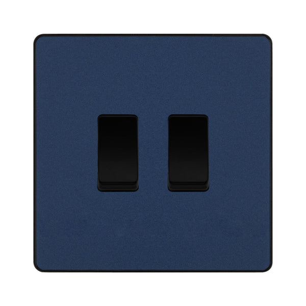 BG Evolve Matt Blue 2 Gang Intermediate Custom Grid Light Switch