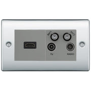 BG Nexus Polished Chrome 4G Faceplate with HDMI + TV/FM/SAT Module - Grey Insert by British General (BG-NPCEMR4-HDMI-TVFM2G)